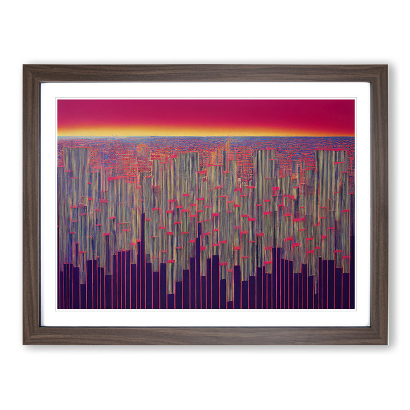 Urban Skyline Architecture Abstract - Framed Print, 34cm H x 46cm W x 2cm D, Walnut