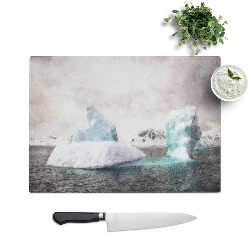 Two Icebergs in Antartica Painting Chopping Board, 0.4cm H x 20cm W x 28.5cm L
