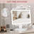 Modern Rectangular LED Lighted Tabletop Makeup Vanity Mirror with Storage Base, White-1748232884