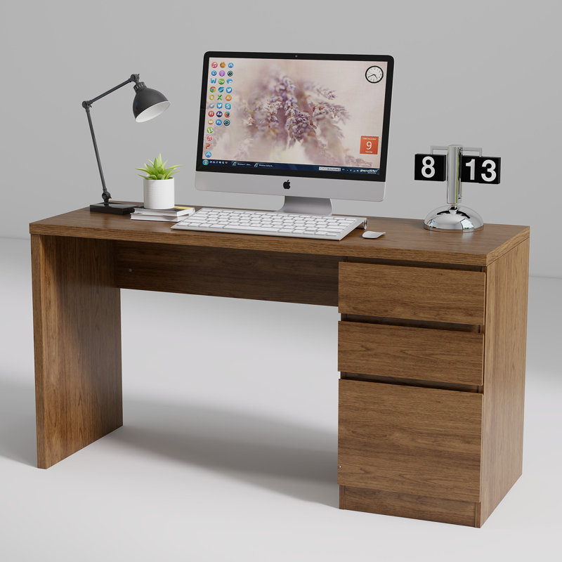 53 Inch Modern Computer Brown Desk with File Drawers, Brown