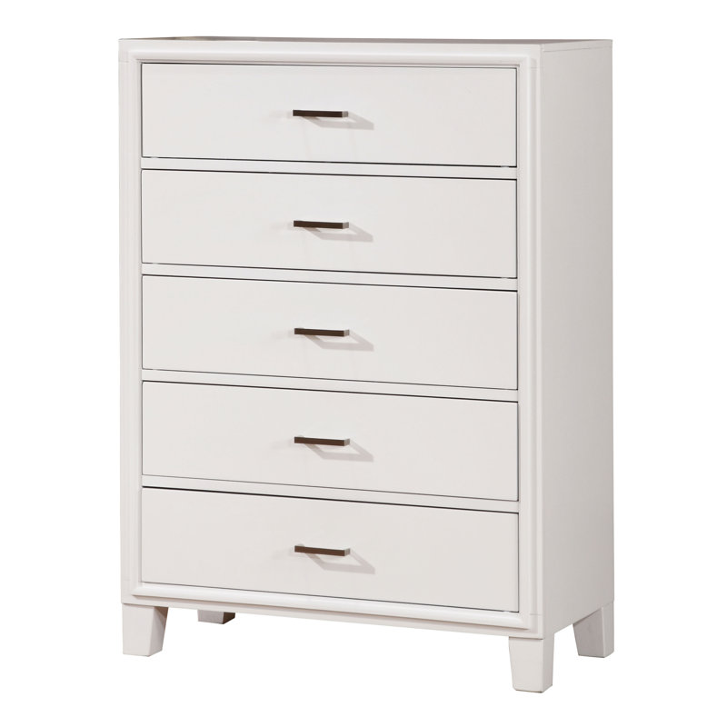 Commode 5 tiroirs Carpino, Blanc
