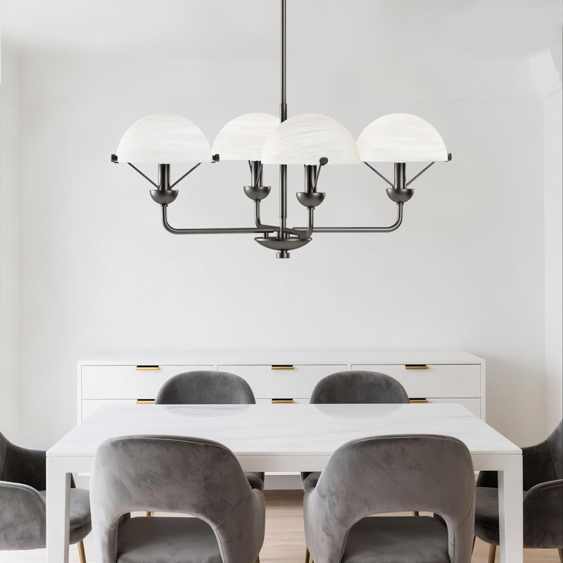 4-Light 28"W Modern/Traditional Chandelier With Black/Antique Brass Metal,Feature Glass/Metal Shade For Dining Room Or Kitchen Island