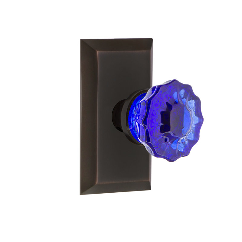Plaque Studio avec bouton de porte en cristal cobalt, 2 3/4, Bronze intemporel