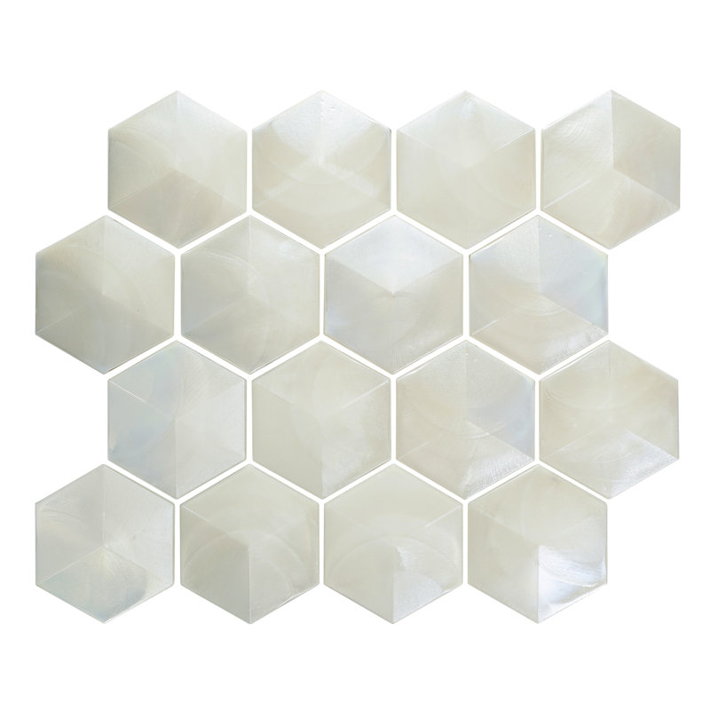 Aurora 10.32 in. x 11.82 in. Hexagon Glossy Glass Mosaic Tile, White
