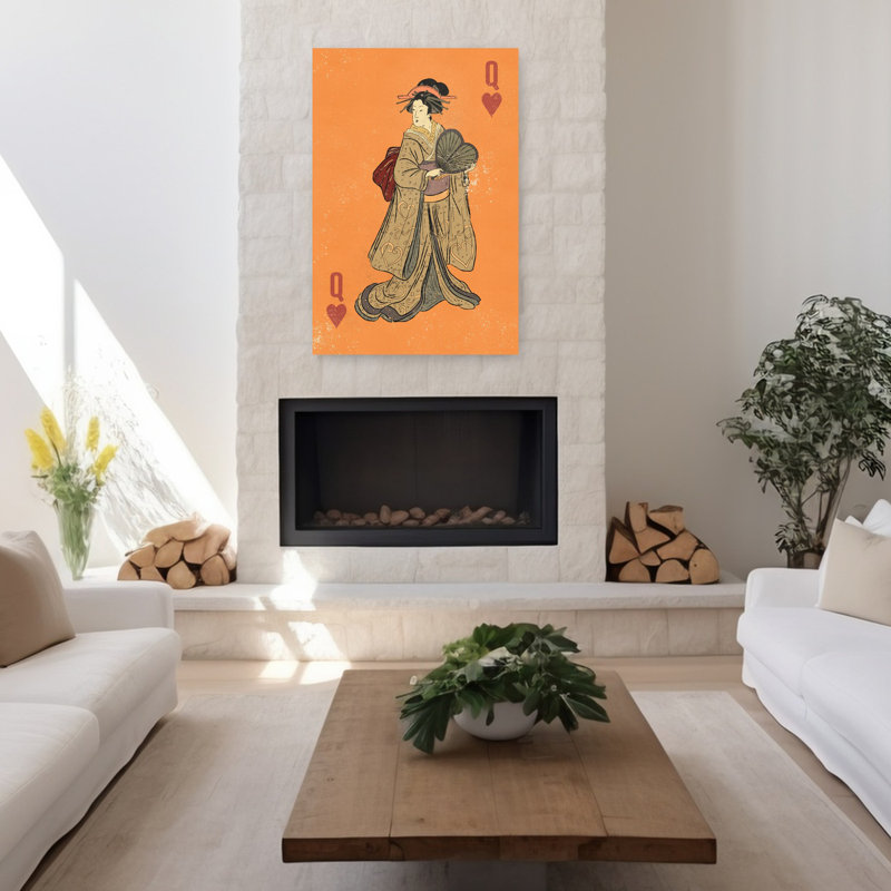 Geisha, reine de cœur, art mural traditionnel traditionnel rétro, H 48 po x l 32 po