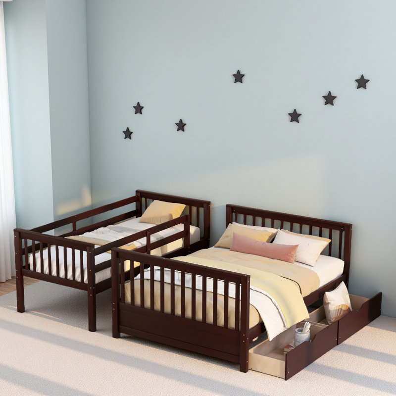 Evalee Kids Twin Over Full Bunk Bed with Drawers, Dark Brown
