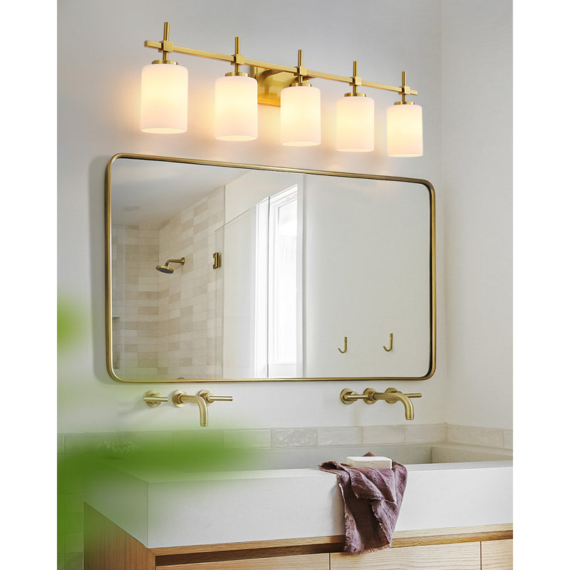 Applique murale moderne à intensité variable pour meuble-lavabo Aviara Lights, Laiton poli, Verre givré