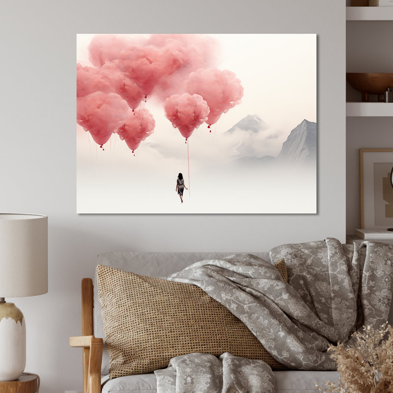 Ballon à air rose et blanc Solitude I - Paysage abstrait, H 12 po x l 20 po x P 1 po