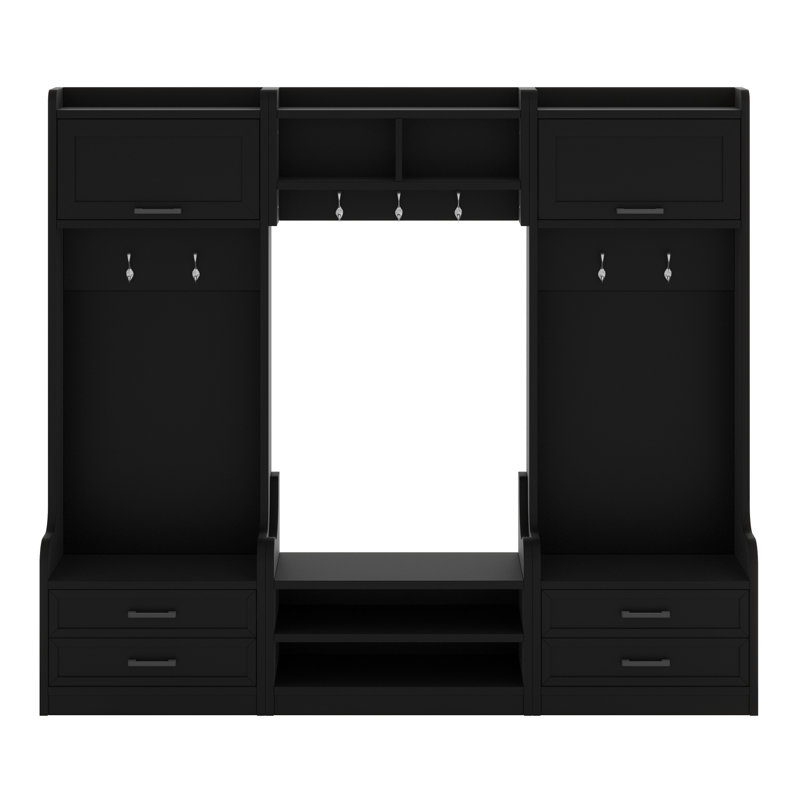 Portemanteau détachable avec rangement et sept crochets, portemanteau avec tiroirs de rangement et armoire, Noir