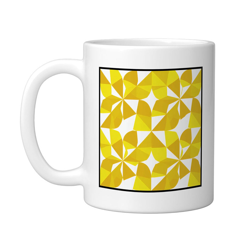 Geometric Yellow Floral Pattern Abstract Art Ceramic Mug, 11oz