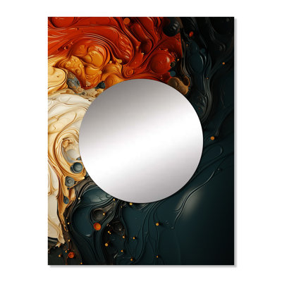 Red and black Liquid Ink Abstraction I - Liquid Ink Mirror, Modern Decorative Wall Mirror, Printed Metal Art