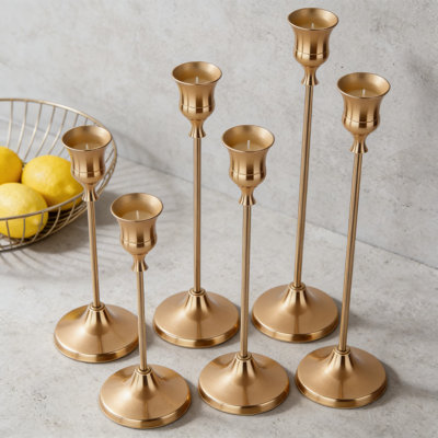 Taper Candle Holders Set Of 6, Tall Graduated Metal Candlesticks For Table Centerpiece, Wedding, Fireplace Mantel, Formal Dinner Decor, Fits 3/4 Inch Candles
