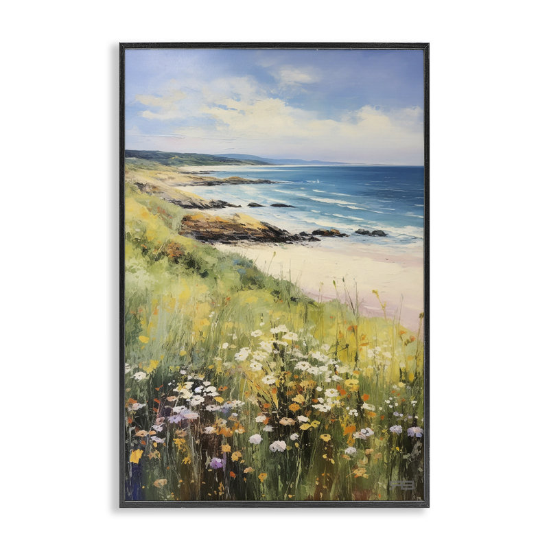«Meadow Beside Beach», art de la giclée encadrée par Roozbeh Bahramali, Giclée encadrée noir minuit, H 30 po x l 20 po