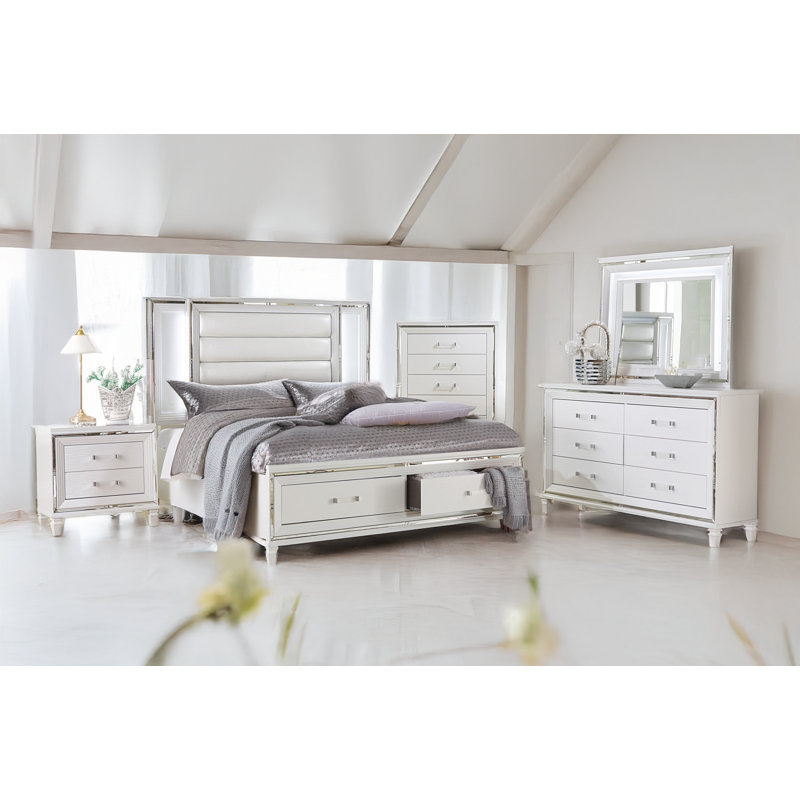 Ensemble de chambre avec lit tapissier Felix, Argent, Très grand