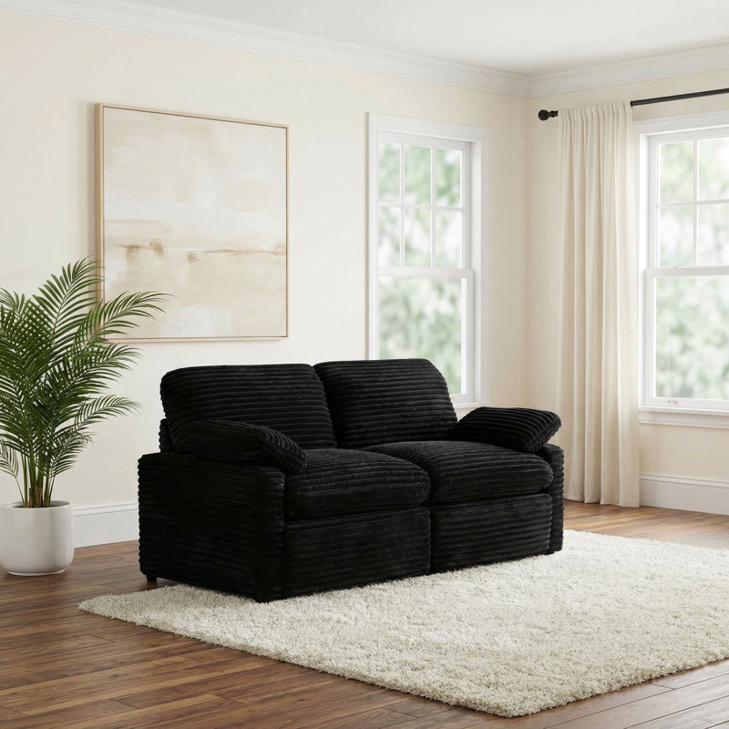 Roca Boneless Modular Power Loveseat, Black Corduroy