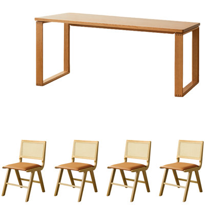 Large Slab Solid Wood Dining Table Set