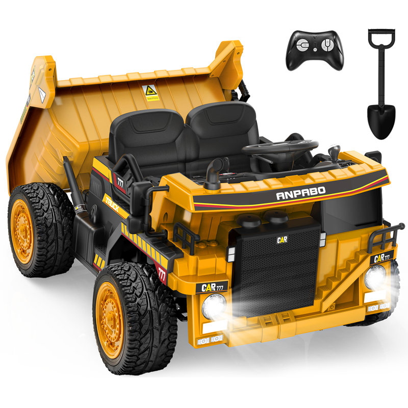 DEARAUTO 24V Ride On Dump Truck w/Electric Dump Bed, Remote, Durable EVA Tires, Bluetooth, Powerful Motors, Extra Shovel, 2 Seater 24 Volt Toys for Boys & Girls 3-6