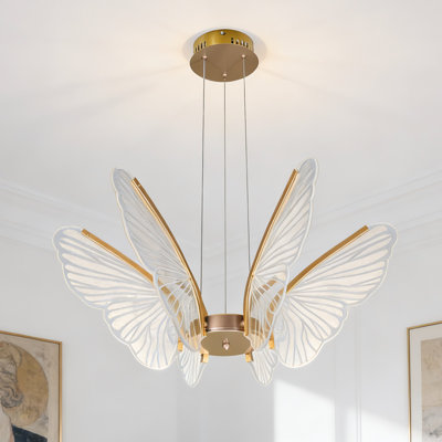 29" Gold Butterfly Dining Chandelier Built-in 3-color Led