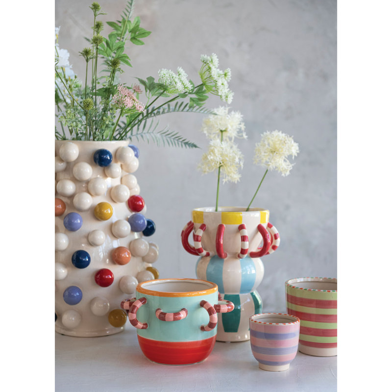 Vase en grès fait à la main avec boules 3D et glacis craquelé