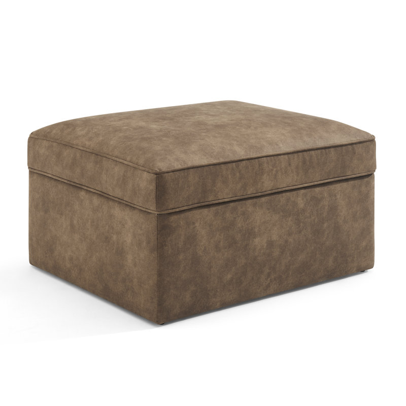 Jaspa Upholstered Pouffe Ottoman Footstool With Storage - Simple Classic Curved Boxy Design, Brown Faux Leather