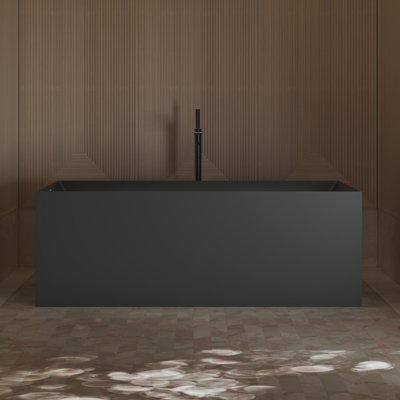 Baignoire de trempage autoportante en acrylique noire 67 "x 29,5" avec trop-plein et bonde escamotable pour salle de bain MonBlari