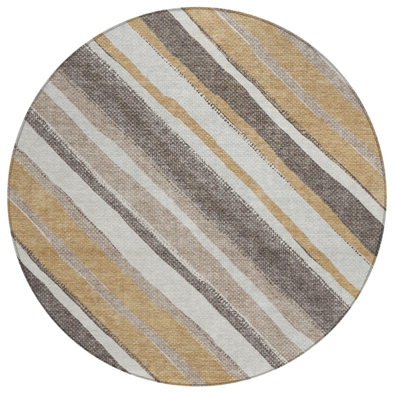 Machine Washable Indoor/Outdoor Jenning ACN2282 Stripes Rug, Round 8'