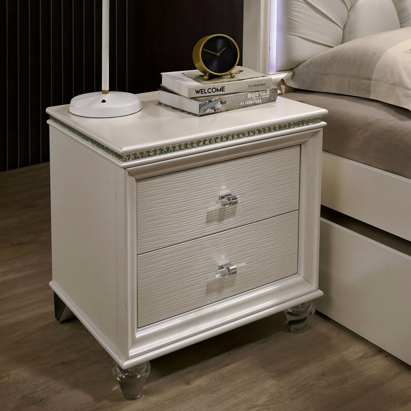 2-Drawers Bedroom Nightstand With Acrylic Legs