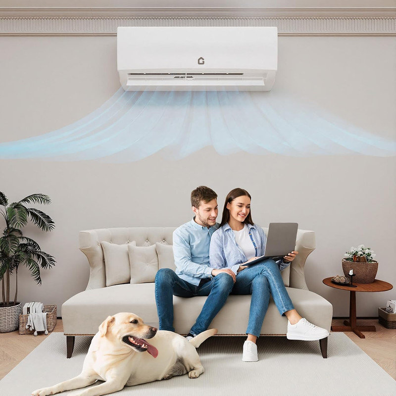 18 000 BTU 24 SEER2 mini zone à double zone AC / pompe à chaleur. Système WiFi 9k + 12k.  . Couvre 1 200 pieds carrés pour le salon et la chambre à coucher