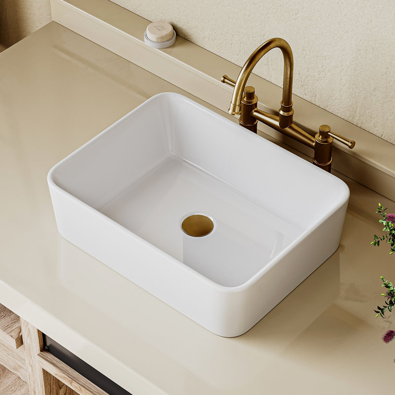 Denbigh 19" L x 14'' W White Vitreous China Rectangular Vessel Bathroom Sink, White