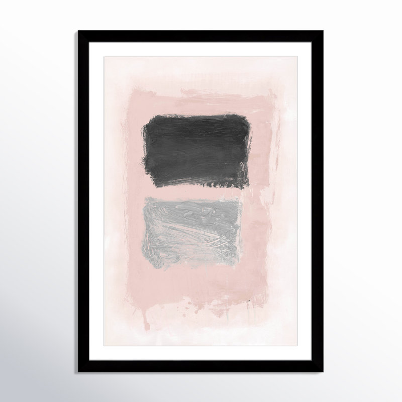 Vedaline Thomasin rose, noir et argent chatoyant I encadré sur papier par impression, Cadre carré noir avec passe-partout