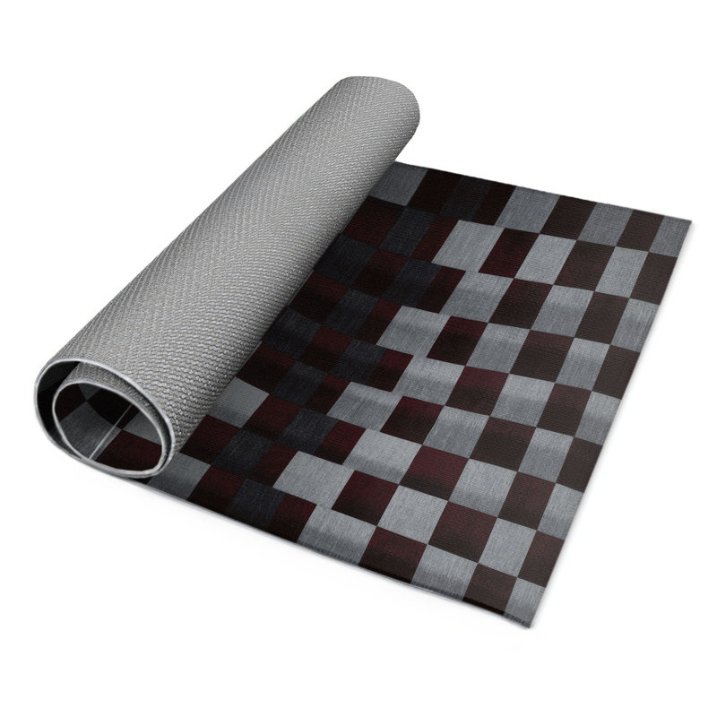 Tapis d'intérieur et d'extérieur à carreaux brun
