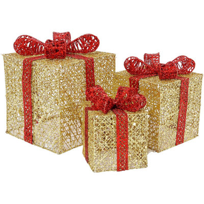 Set Of 3 Christmas Lighted Gift Boxes