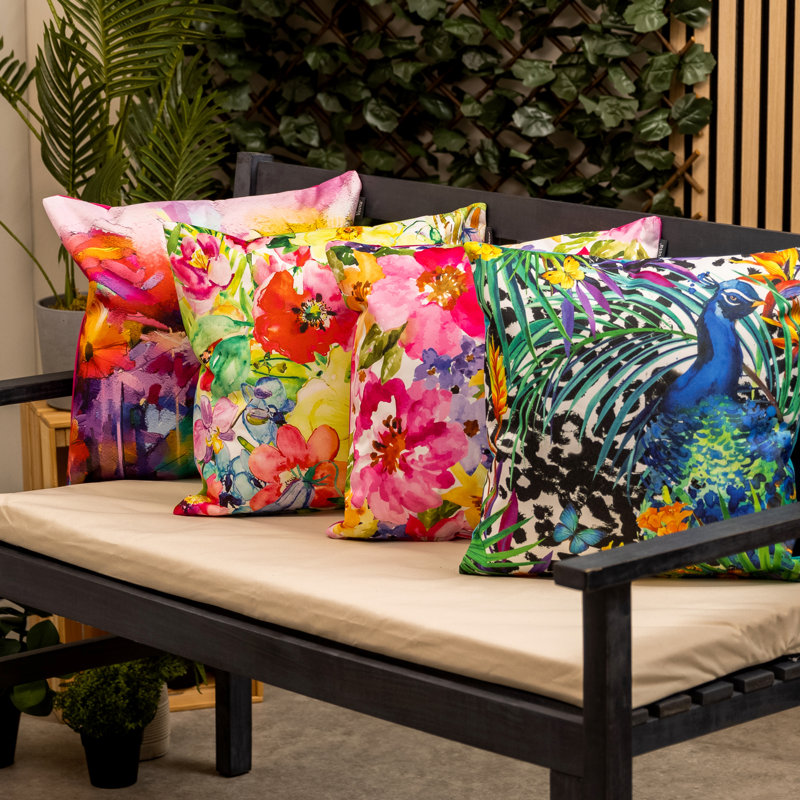 Oil Paint Floral Indoor-Outdoor Cushion, Multicolour