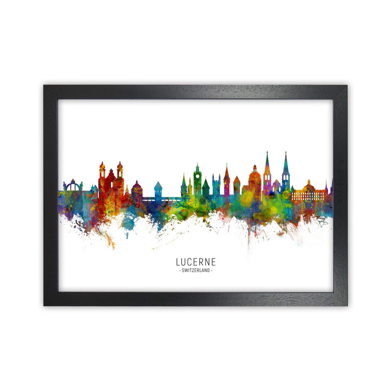 Lucerne Switzerland Skyline by Michael Tompsett - Print, Black Framed, 64cm H x 88cm W x 3cm D