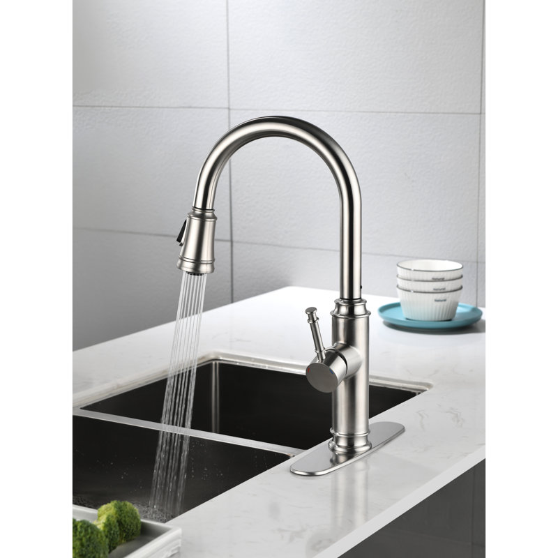 Robinet d'évier de cuisine à levier unique, robinet à deux sorties d'eau avec douchette extractible, surface de corrosion à réglages de sortie
