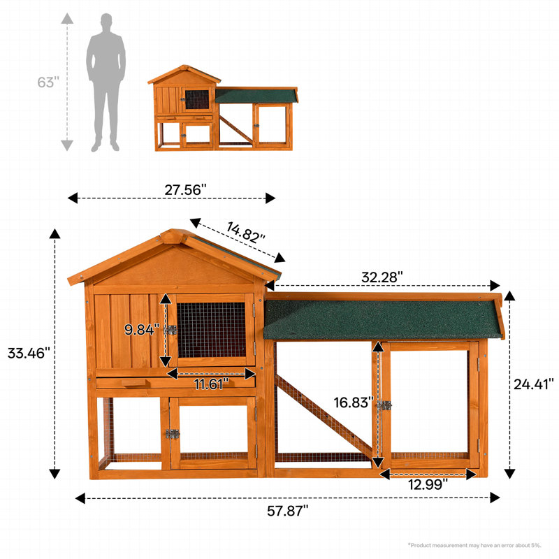 Multi-Level Wooden Rabbit Cage with Ramp & Outdoor Enclosure