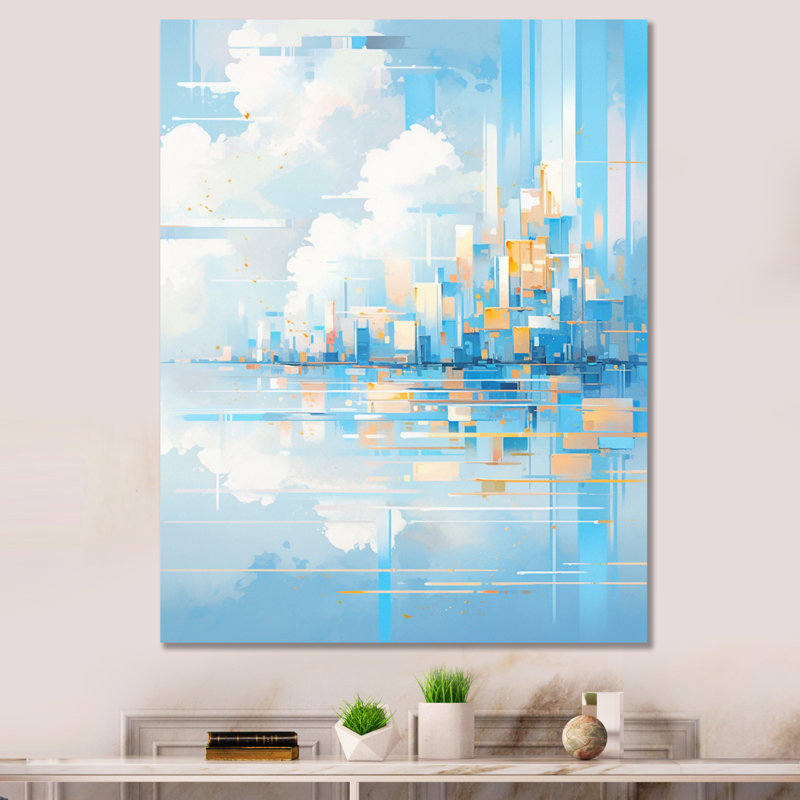 Blue Interlocking Perspectives - Imprimé, H 44 po x l 34 po x P 1,5 po, Toile tendue