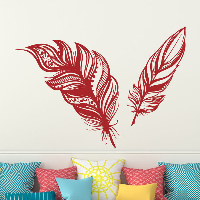 Adhésif décoratif plumes, H 22 po x l 31 po, Rouge