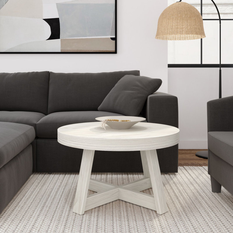 Byard Solid Wood Single Coffee Table, 17.5" H x 30" L x 30" W, White Sand