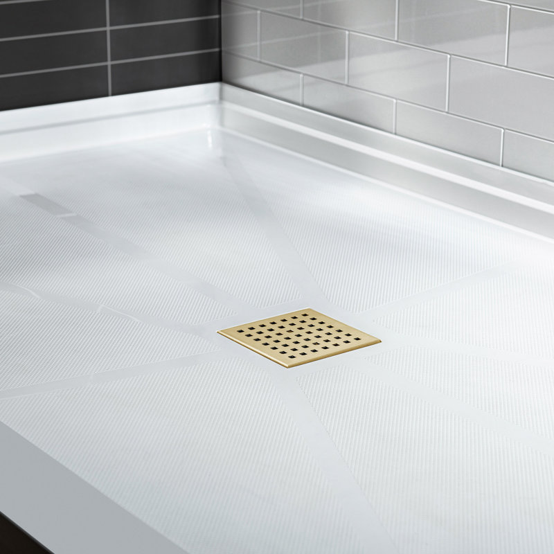 48" W x 36" Solid Surface Single Threshold Shower Pan Base with Drain Assembly & Drain Cover Included, Non-Slip, Center
