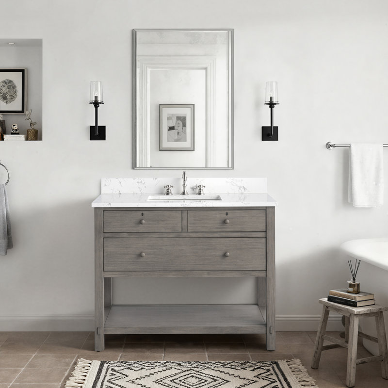 Meuble-lavabo sur pied simple 42 po avec plateau en céramique Lunnete