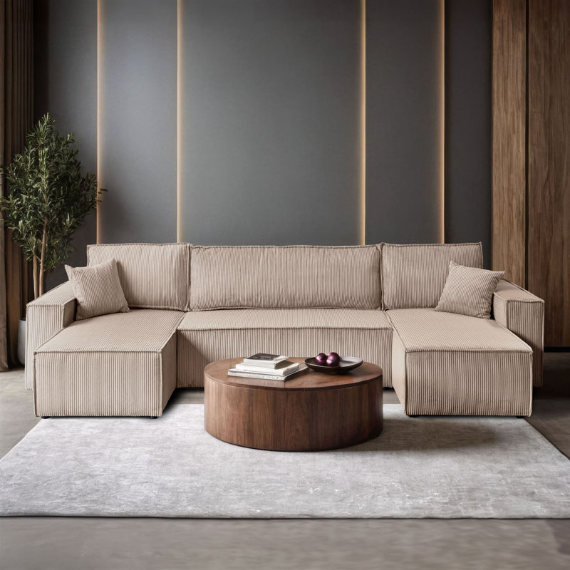 Alpcan 6 Seater Corduroy Corner Sofa , Alpcan Beige Corduroy