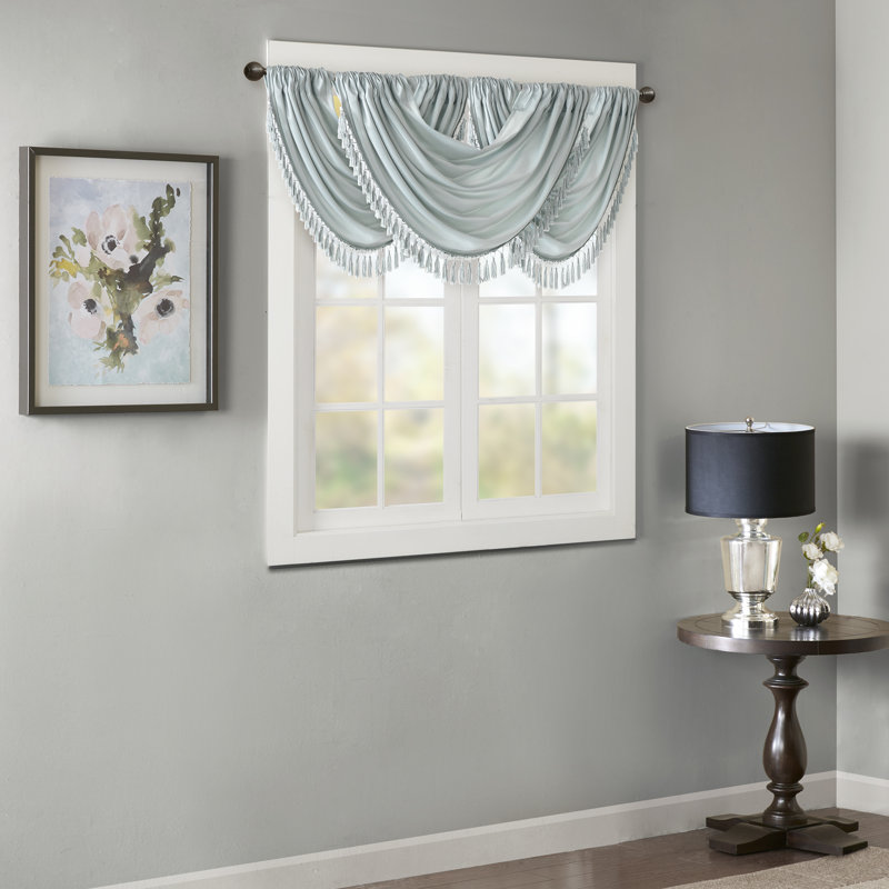 Dusty Aqua Faux Silk Waterfall Valance with Tassel Trim