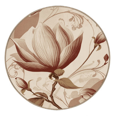 Machine Washable Parrilla Magnolia Classic Floral Rug in Beige – Beige Binding