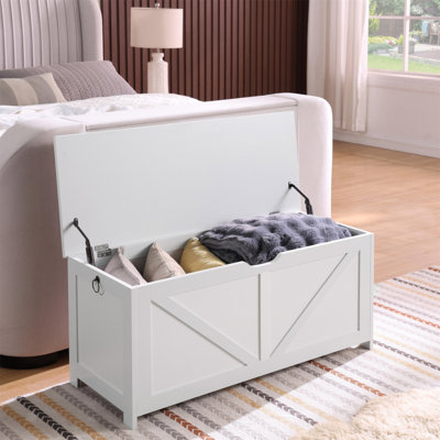 Storage Chest,Storage Bench,Retro Toy Box Organizer ,Entryway Storage Bench With 2 Hinges,Easy Assembly,White