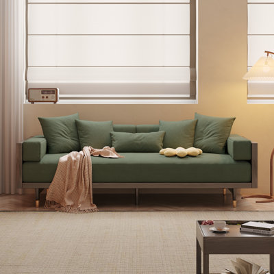 Grimpante 82.68'' Square Arm Cotton Linen Fabric Sofa with Wooden Frame