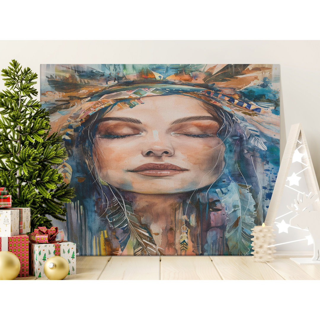 Feathered Headdress Canvas Wall Art, Gallery Wrapped Print, Native American Decor, Ready to Hang, Archival Quality, Modern Boho Home Decor