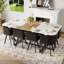 Spacieux ensembles de tables de salle à manger 9 pièces en simili marbre et cuir, design familial moderne