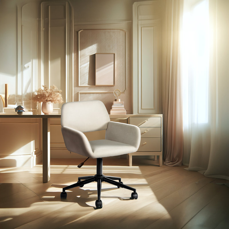 Primeaux Velvet Scandinavian Desk Chair, Beige