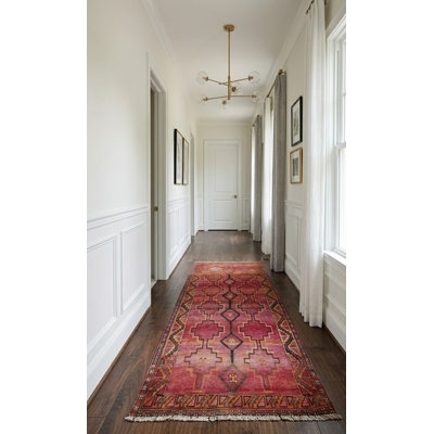 One-of-a-Kind Purple Tribal 4X10 Oriental Runner Rug